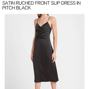 NWOT express satin ruched front midi slip dress! Black. XS.